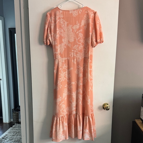 LC Lauren Conrad Coral Floral Midi Dress size L - Picture 5 of 5